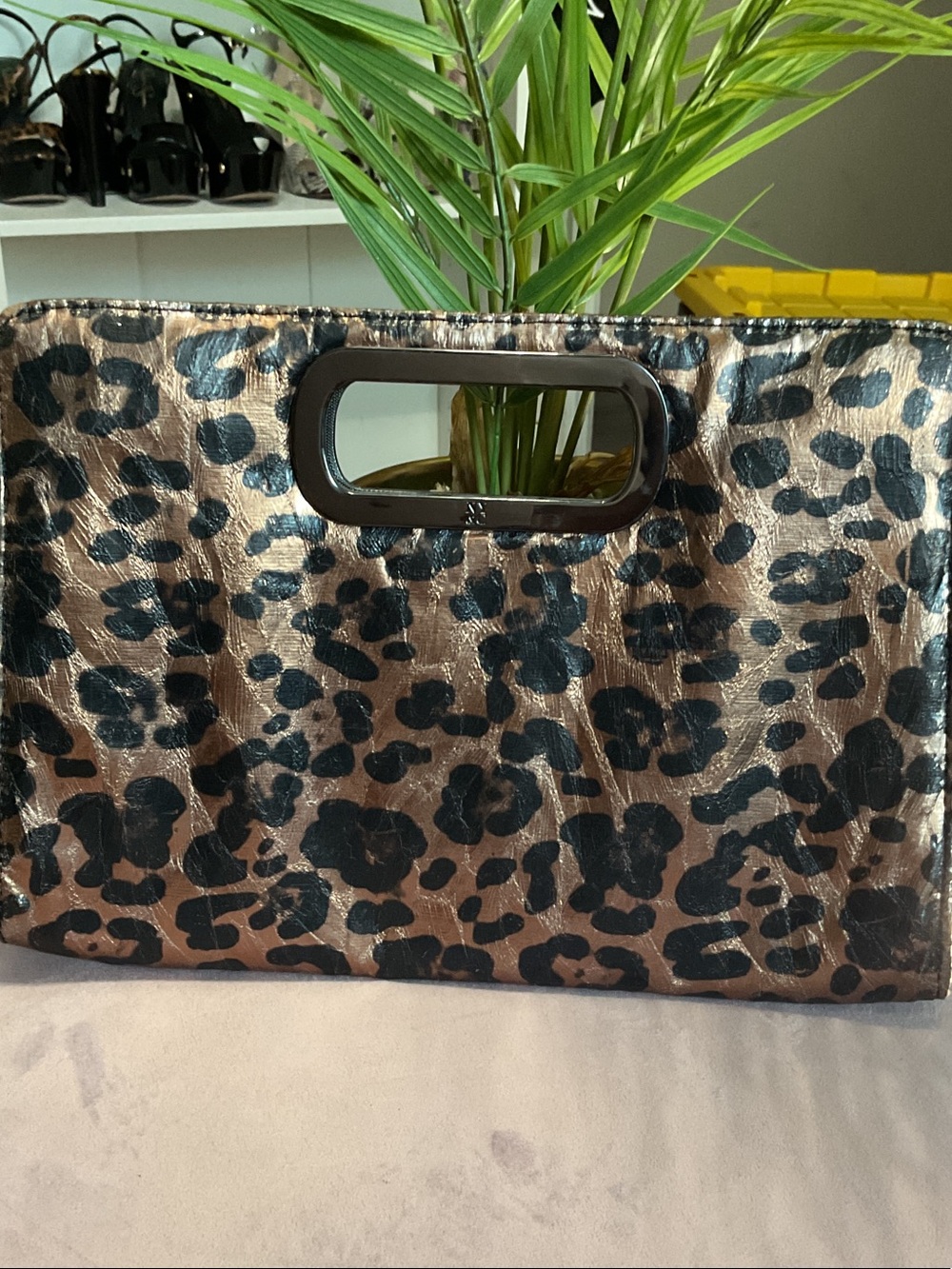 New York & Company Leopard Print Metallic Clutch in Bronze and Black